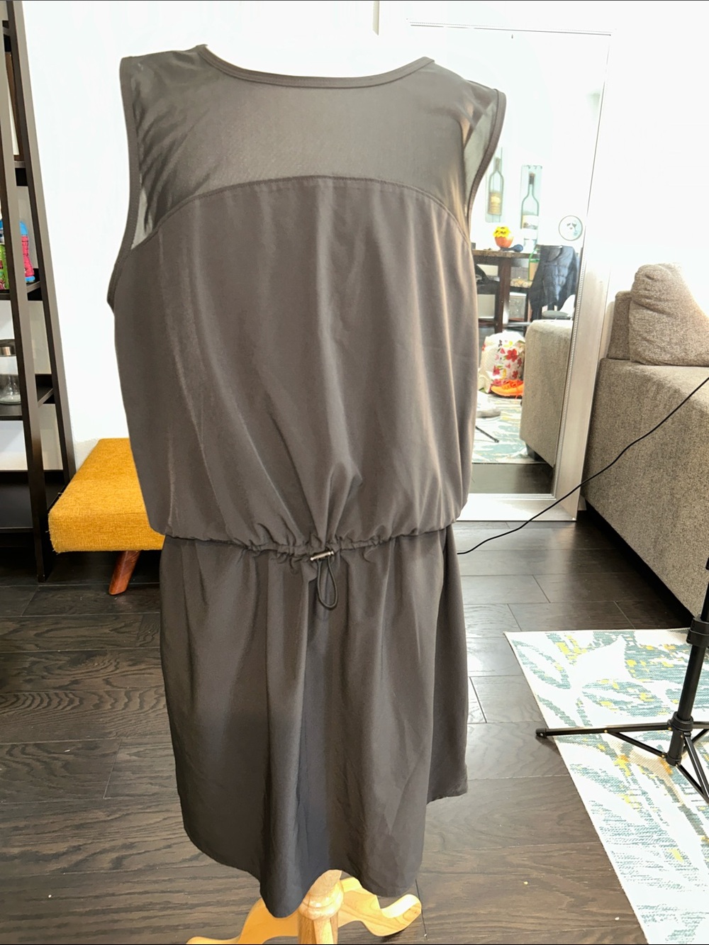 Athleta Charcoal Gray Sleeveless Drawstring Waist Mini Dress